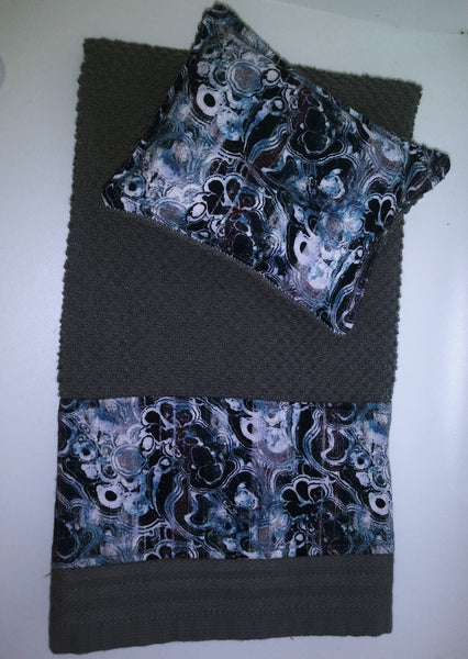 Navy Blue/Gray Kitchen towel/un-sponge set