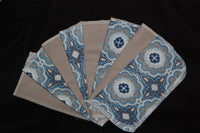 Gray & Blue print double layer 8x8 - wipes, family cloth, napkin, unpaper towels, toilet paper