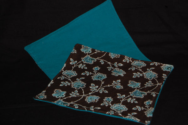 Blue/Brown Flower Print Reusable cloth napkins, set of 4