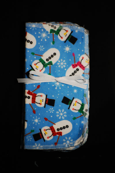 Snowman on blue background 8x8 - wipes, family cloth, napkin, unpaper towels, toilet paper