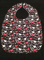 Cardinal and Penguin Adult Lady/Teen Reversible Bib for Elderly, Special Needs, , Eating in Car/by TV, putting on make up or crafting