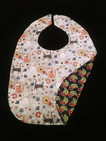 Cherry and Cat print Adult ladies/Teen Reversible Bib for Elderly, Special Needs, Crafting, putting on make up, Eating in Car/by TV