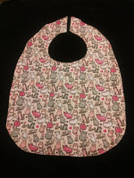Cat and Sweet Treats print Adult ladies/Teen Reversible Bib for Elderly, Special Needs, Crafting, putting on make up, Eating in Car/by TV