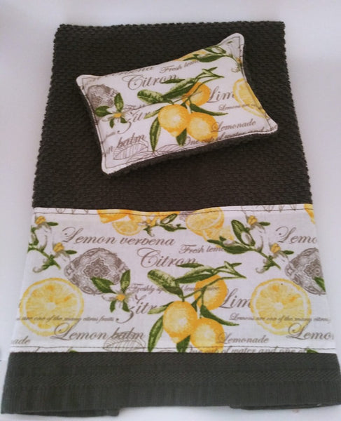 Gray Lemon Kitchen towel/un-sponge set